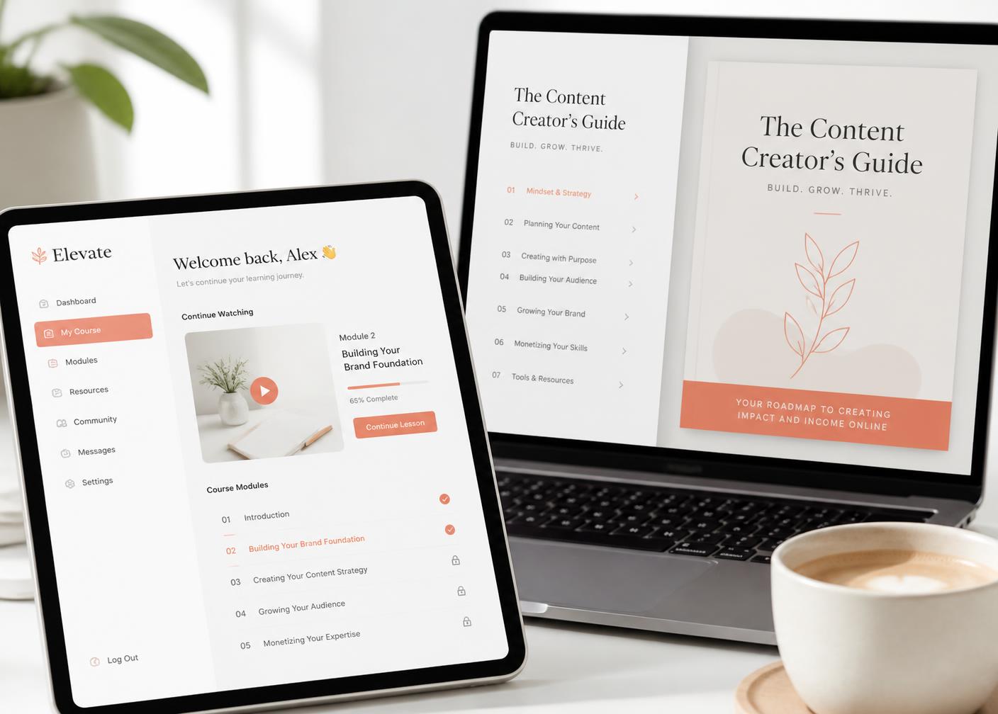 A digital course and ebook shown on a laptop and tablet